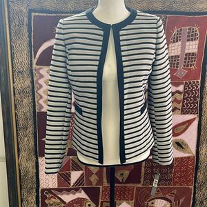 𝅺Tahari By ASL Black/White Womens Striped Framed Jacket, SZ 2